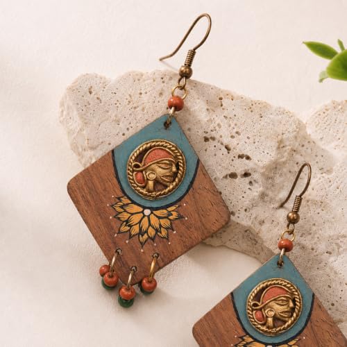 Image of Handcrafted Tribal Wooden Earrings Collection for Women - Butterfly, Princess & Modern Geometric Statement Designs