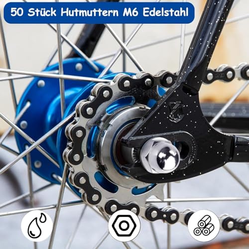 60 Stück Hutmuttern M6 Edelstahl Kappenmuttern, M6 Muttern hohe Form DIN 1587 Edelstahlmuttern A2 Kappenmuttern Sechskantmuttern cap nuts M6