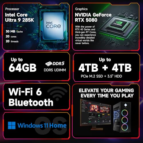 HP Omen 45L RTX 5080 Gaming Desktop, Intel Ultra 9 285K, 64GB DDR5 RAM, 1TB SSD, RGB Light Studio, DP, RJ-45, Bundle with HVER Stealth Gaming Keyboard, Black, Windows 11 Home - Image 6