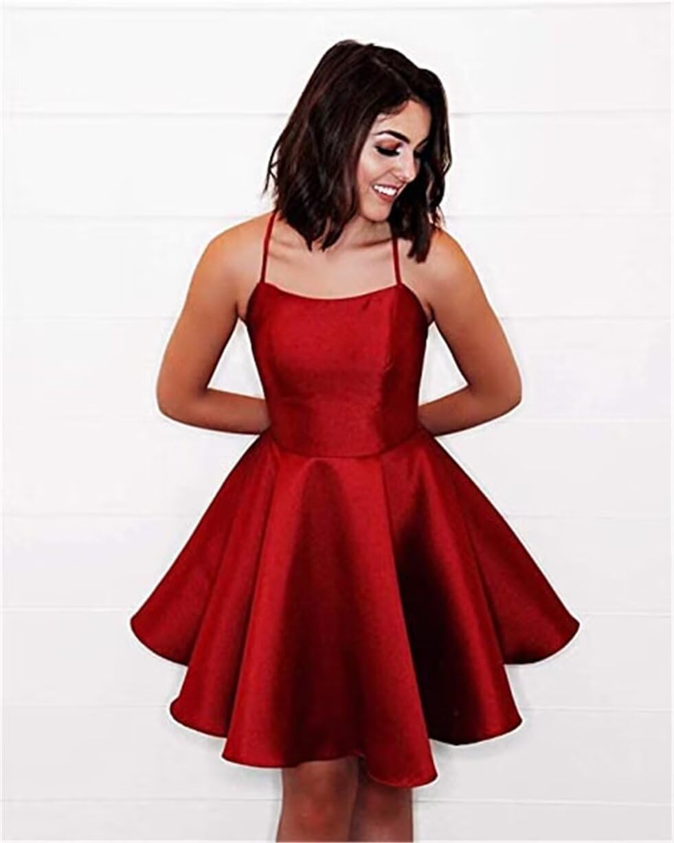 Eightale Vestido corto de satén para fiesta de graduación 2024 para adolescentes con bolsillos, vestido de graduación