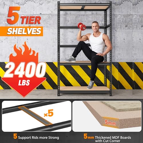 Image of REIBII 2400LBS Garage Shelving,36 inch Wx16 inch Dx72 inch H Shelves for Basement | Adjustable 5-Tier Shelving Unit,High-Density MDF Shelves,Heavy Duty Storage Shelves,Easy Assembly,For Pantry Workshop Storage