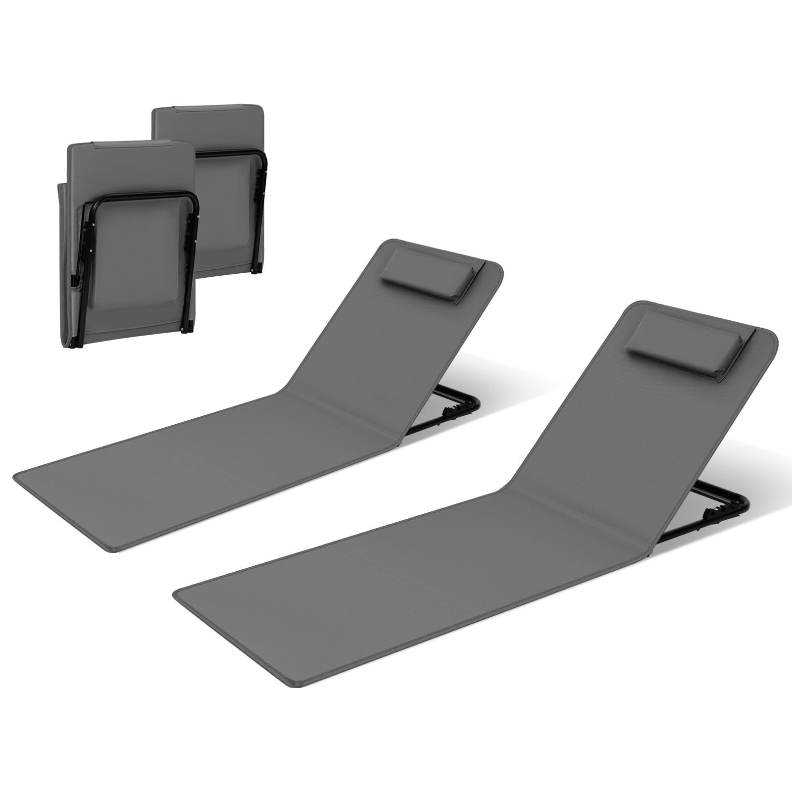 WOLTU Juego de 2 Tumbonas de Playa Plegable, Tumbonas on Respaldo Inclinable en 3 Niveles, con Reposacabezas y Bolsa de Almacenamiento, 48x132x54 cm, Gris Oscuro