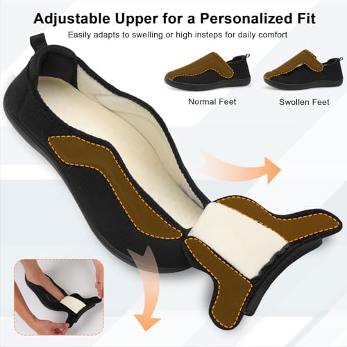 JOINFREE Women Men House Slippers Indoor Slip On Wide Fit Diabetic Shoes Adjustable, Non-Slip Cozy Comfort Home Slippers Shoes for Swollen Feet, Edema, Elderly, Preganant2