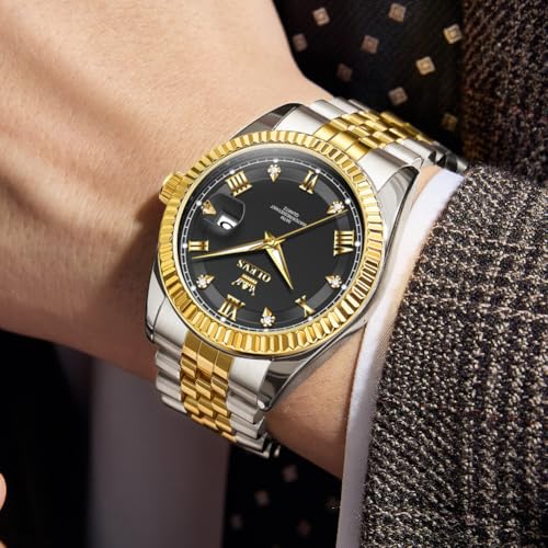 Image of OLEVS Classic Mens Watch Diamond Analog Luxury Watches Stainless Steel Waterproof Date Two Tone Luminous Watch for Men