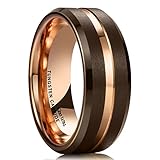 King Will DUO 8mm Brown Brushed Tungsten Carbide Wedding Band Ring Thin Rose Gold Groove Comfort Fit 8.5