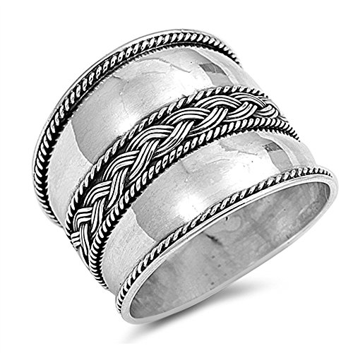 CloseoutWarehouse 925 Sterling Silver Braid Style Bali Ring