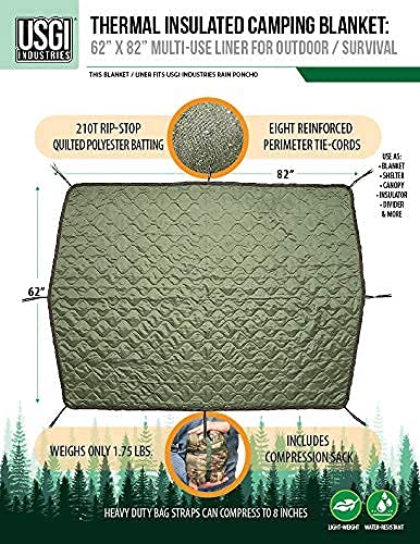Usgi Industries Military Woobie Blanket | Thermal Insulated Camping Blanket, Poncho Liner | Large, Portable, Insulation, Water-Resistant, For Hiking, Survival | Compression Carry Bag #TOP1
