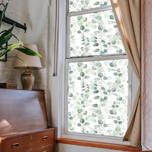 Yeysynana Window Privacy Film, Decorative Window Film, Green Vines Leaves Static Glass Window Clings Stickers for Home Office Living Room Bedroom Glass Windows Door Decor