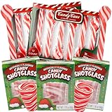 Sweetzo Christmas 2025 Edible Candy Cane Stirring Spoons and Shot Glasses, Red and White Peppermint Flavored Utensils - 24 Spoons (3 Glasses)
