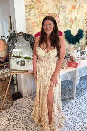 SHSUREVE Floral Print Prom Dresses for Women Ruffle Chiffon Evening Dress Tiered Long Formal Gowns with Slit3