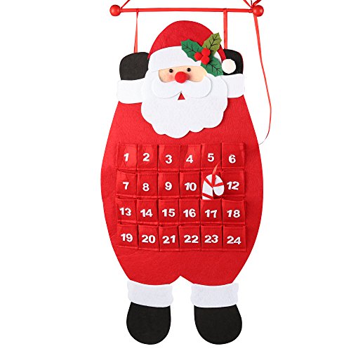 D-FantiX 3D Santa a Tissu Le Calendriers de l'Avent, Compte À Rebours pour Les Calendriers pour Noël, Décorer la Maison, Rouge et Blanc