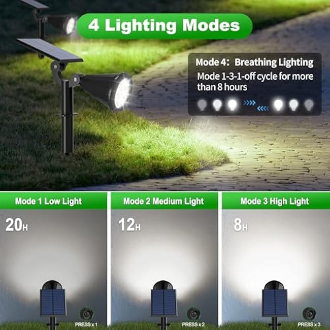 Solar Lights Outdoor Waterproof IP65 180¡ã Adjustable Solar Powered Landscape Spot Lights for Yard 4 Lighting Modes Spotlights for Pathway Garden Outside Wall Pool Porch (8 Pack, Cool White)