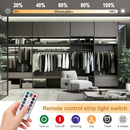 OMIKA Battery Operated Light Strip, 6.56FT 640LED 6000K Cool White USB COB LED Strip Flexible Cuttable Dimmable Timer LED Light with Remote Control for Kitchen, Closet, DIY Backlight, Camping Gear by OMIKA - Used condition - Image 4
