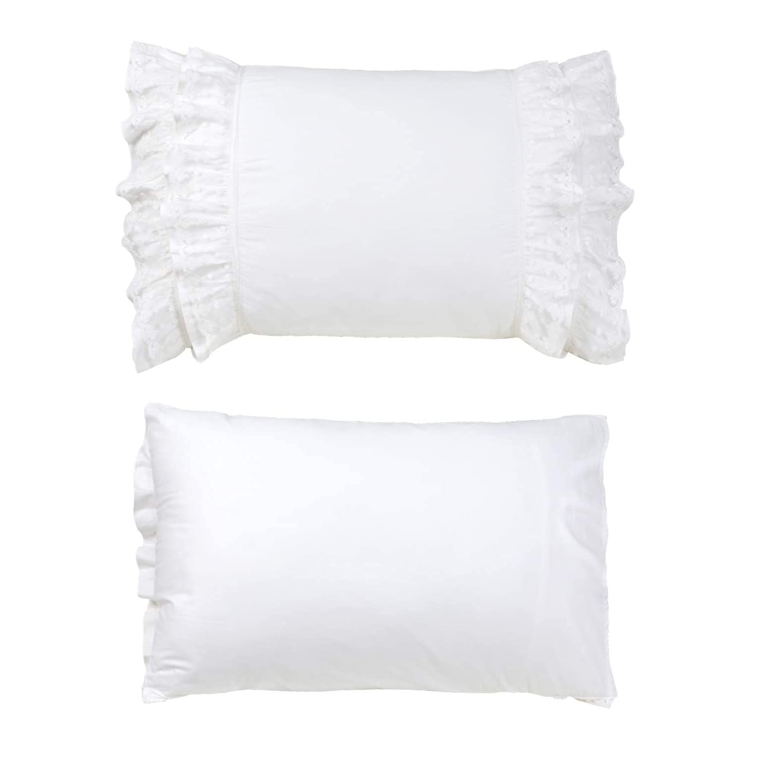 Brandream White Pillow Case Set of 2 King Size Farmhouse Shabby Chic Ruffle Pillow Shams 100% Cotton Decorative Pillow Covers for King Size Bed