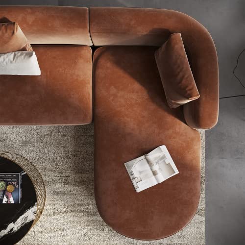 Acanva Luxury Modern Tight Curved Back Velvet Sofa, Minimalist Style Comfy Couch for Living Room Apartment, L-Shape Right Chaise, Tangerine - Image 5