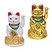 Winkekatze 2er Set - Winkende Japanische Glückskatze - Wackelfigur Glücksbringer Büro Schreibtisch - lustige Scherzartikel - Abschiedsgeschenk Kollege - Wichtel-Geschenk (Gold & Weiß)