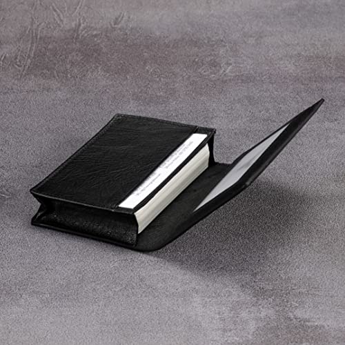 Image of HISCOW Full Grain Leather Business Card Holder Case | Minimalist EDC wallet, gusset holds 25 cards, ID window, fits folded bills, bifold profile, premium gifts for men & women