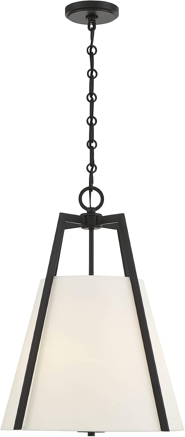 Savoy House 7-1875-3-89 Mansfield Traditional White Fabric Pendant, 3-Light 180 Total Watts, 21" H x 18" W, Matte Black