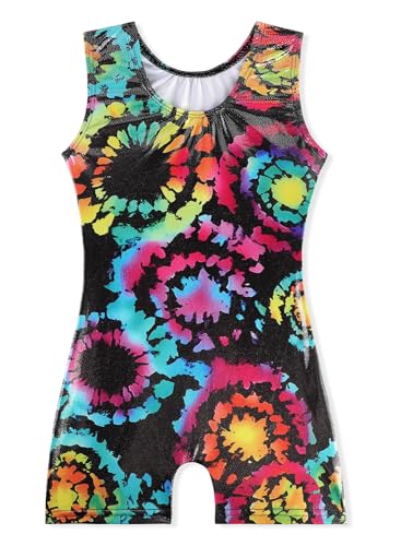 Image of EQSJIU Gymnastics Leotards for Girls Kids Rainbow Mosaic Mermaid Butterfly Stars Leopard Galaxy Tie Dye Cosmos Leopard