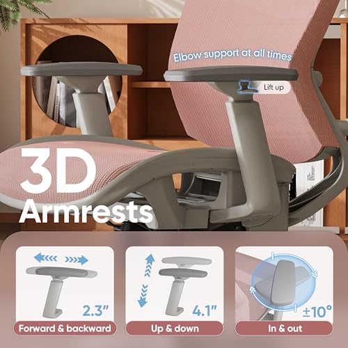 Image of ELABEST Mesh Office Chair,Ergonomic Computer Desk Chair,Sturdy Task Chair- Adjustable Lumbar Support & Armrests,Tilt Function,Comfort Wide Seat,Swivel Home Office Chair (Pink)