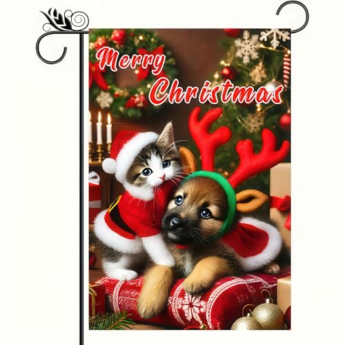 Image of BlissYard Christmas Garden Flag 12x18 Inch Cat Dog Holiday Yard Decor