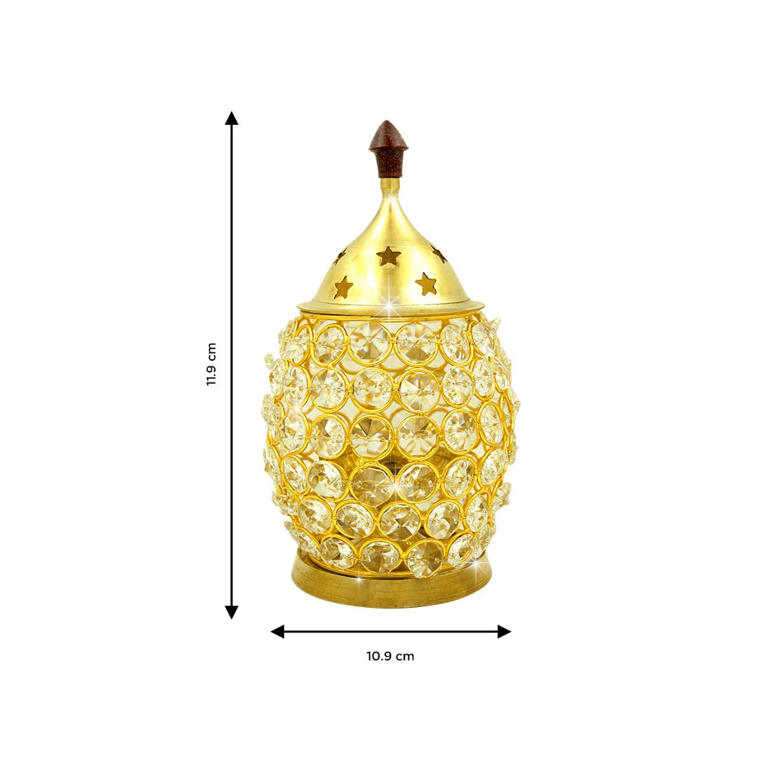 Shubhkart Nitya Brass Akhand Brahmand Crystal Diya | Deepak Oil Lamp Large Size | Diwali Jyoti Pooja Oil Lamp for Pooja Temple Tealight Holder & Lalten (4.6" H x 4.29" L x 4.29" W) - 375Gms 1