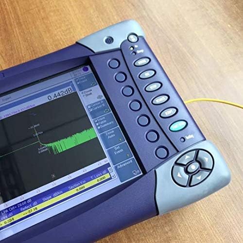 Close-up of the JDSU VIAVI MTS 6000 OTDR screen displaying a fiber optic trace