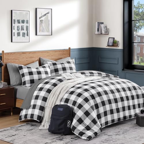 Andency Black Grey White Plaid Comforter Set King Size (90x...