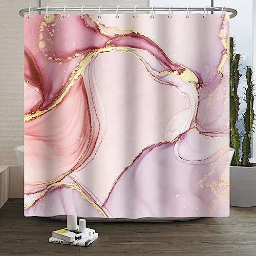 SDOTPMT 122x183cm Marble Shower Curtain Mixed Pink Purple Luxury Texture Golden Powder Bath Curtain Abstract Smooth Swirl Bathtub Curtain for Bathroom Fabric Polyester Waterproof with Hooks