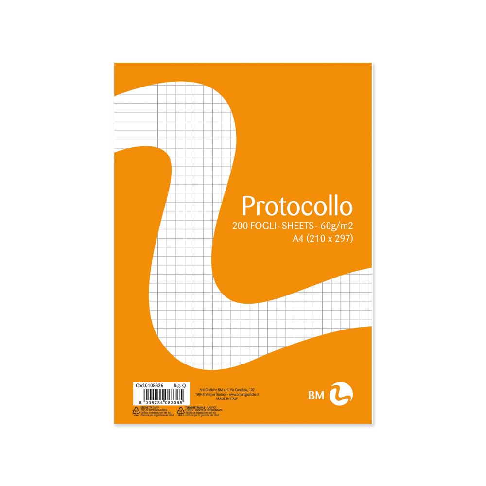 BM BeMore Carta Protocollo A4 Rigatura Q Quadretti 5mm 60 g/mq 200 Fogli