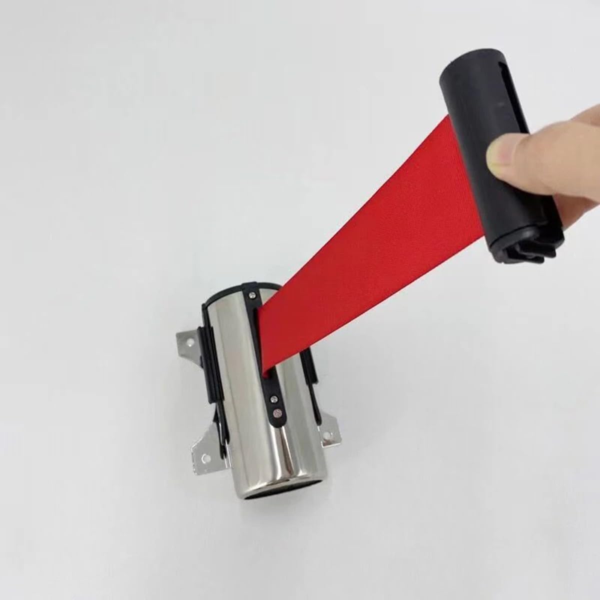 Bariera taśmowa montowana na ścianie – stal nierdzewna do kontroli tłumu – zwijana taśma do kolejek w magazynie/na przejściu/na imprezie sportowej/na eventach/w windzie/10 m/32,8 stopy