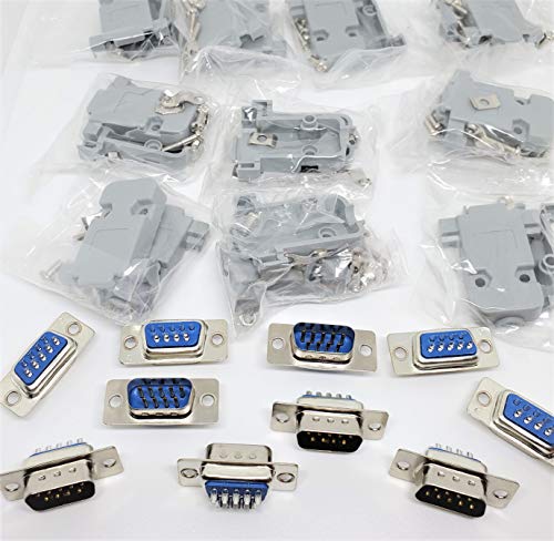 Pc Accessories - Connectors Pro 10 Sets Solder Type Db9 Male And Plastic Hoods, D-Sub Connector + Hoods, 20-Pack (10 Db9 Males + 10 Hoods) #TOP2