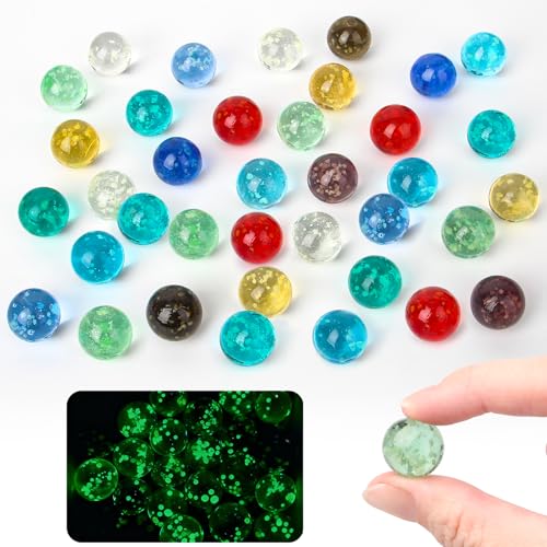 LFBEST 40 Stück Murmeln Glas, Leuchtmurmeln Kinder, 16mm Murmeln...