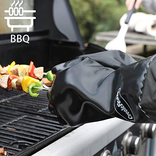 Image of Creole Feast TG1305 Heat-Resistant BBQ Oven Gloves, Waterproof and Heavy-Duty Insulated Mitts, Perfect for Grilling, Fryer, Cooking and Baking, Black