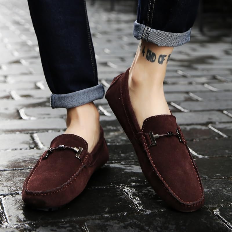 Mens Loafers Shoe Square Toe Nubuck Leather Driving Style Loafer Slip Resistant Anti-Slip Flexible Prom Slip-on4