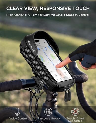Image of whale fall Bike Phone Holder, Waterproof Handlebar Bag for Phones up to 7 inch | 360 rotatable mount, TPU touchscreen, quick release, anti-shake, extra storage and rain cover for navigation and rides