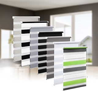 Eurohome Store double système sans perçage, double store occultant transparent et opaque avec supports de serrage pour fenêtre