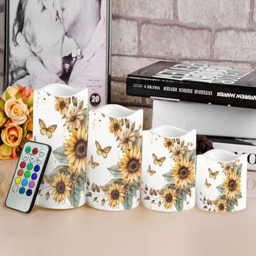 Image of Sunflower Moon Flameless Candles Bulk Timer Battery Operated Candles with Remote Color Changing Electric Pillar Led Candles Room Home Dining Table Decorations Tea Light