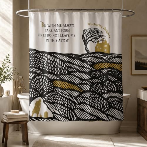 DRIFTED ROOT Wuthering Heights Licensed Shower Curtain Set, Dark Academia Gothic Illustration with Literary Quote, Poly-Cotton Fabric, for Bathroom Decor (Embrace The Abyss, 72" W x 72" L (Pack of 1)) by DRIFTED ROOT - Used condition - US$51.04