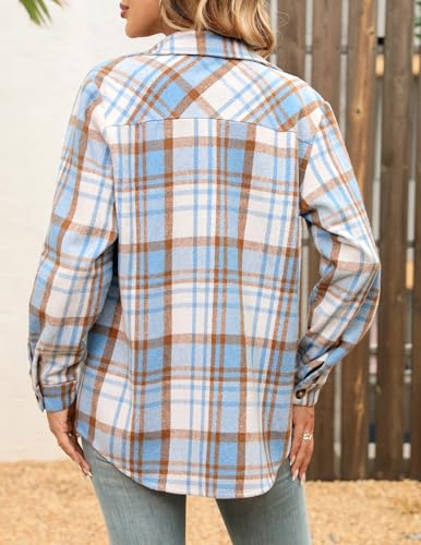 CORSKI Women's Flannel Shirts Casual Button Down Plaid Shirt Jacket Long Sleeve Fleece Shacket with Pockets2