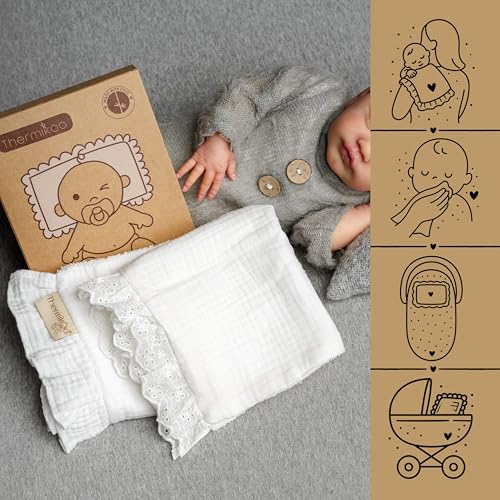 Miniatura 4 de Thermikoa Salvababas Babitas Bebe Capazo, Pack De 2 Muselinas De Algodón Para Proteger El Colchón Y El Hombro, Multiusos, Paños Doble Capa De Tela De Muselina Y Rizo 100 Algodón. Tamaño 38x28 Cm