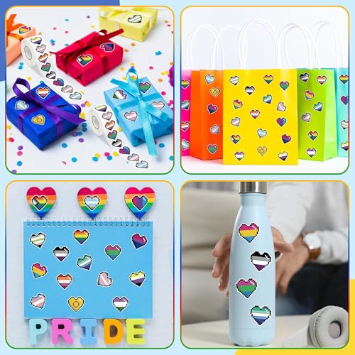 Image of LGBTQ+ Pride Month Sticker - 1000 Pcs LGBTQ Pride Month Heart-Shaped Waterproof Vinyl Reusable Laptop Stickers Coloring Book Scrapbook Water Bottle Page Activity Pad Party Favors Skateboard