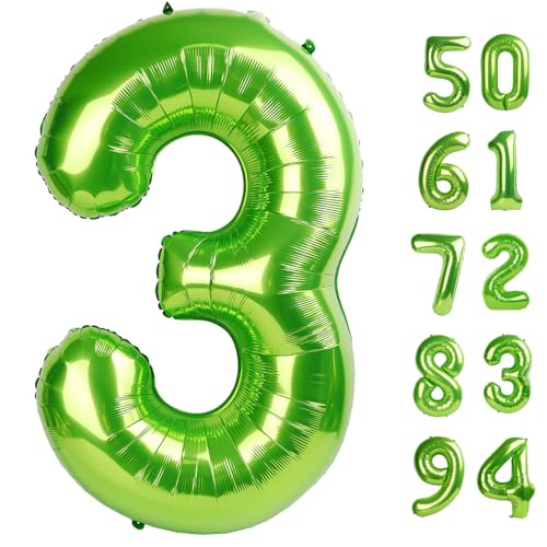 Image of Light Green 3 Balloon, Number Balloons 40 Inch, 3rd Birthday Decorations Women Party Supplies for Party Decorations, Number 3 Balloon