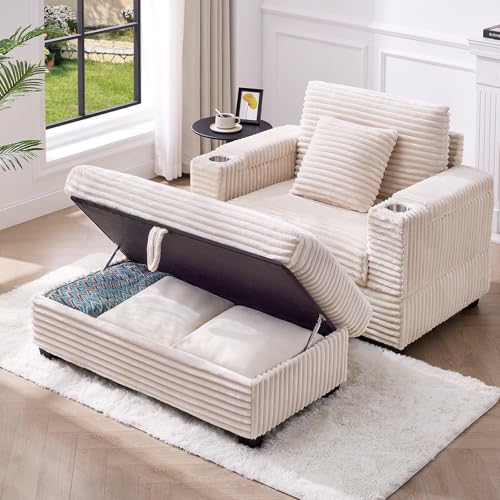Sillón chaise grande beige con portavasos y USB miniatura 4