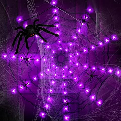 Anycosy Halloween Spider Web Light Decorations, 70 led Spooky Purple Spider net Lights , 4.25FT for Tree, Window, Haunted House , Party ,Yard, Bar Indoor & Outdoor Cover