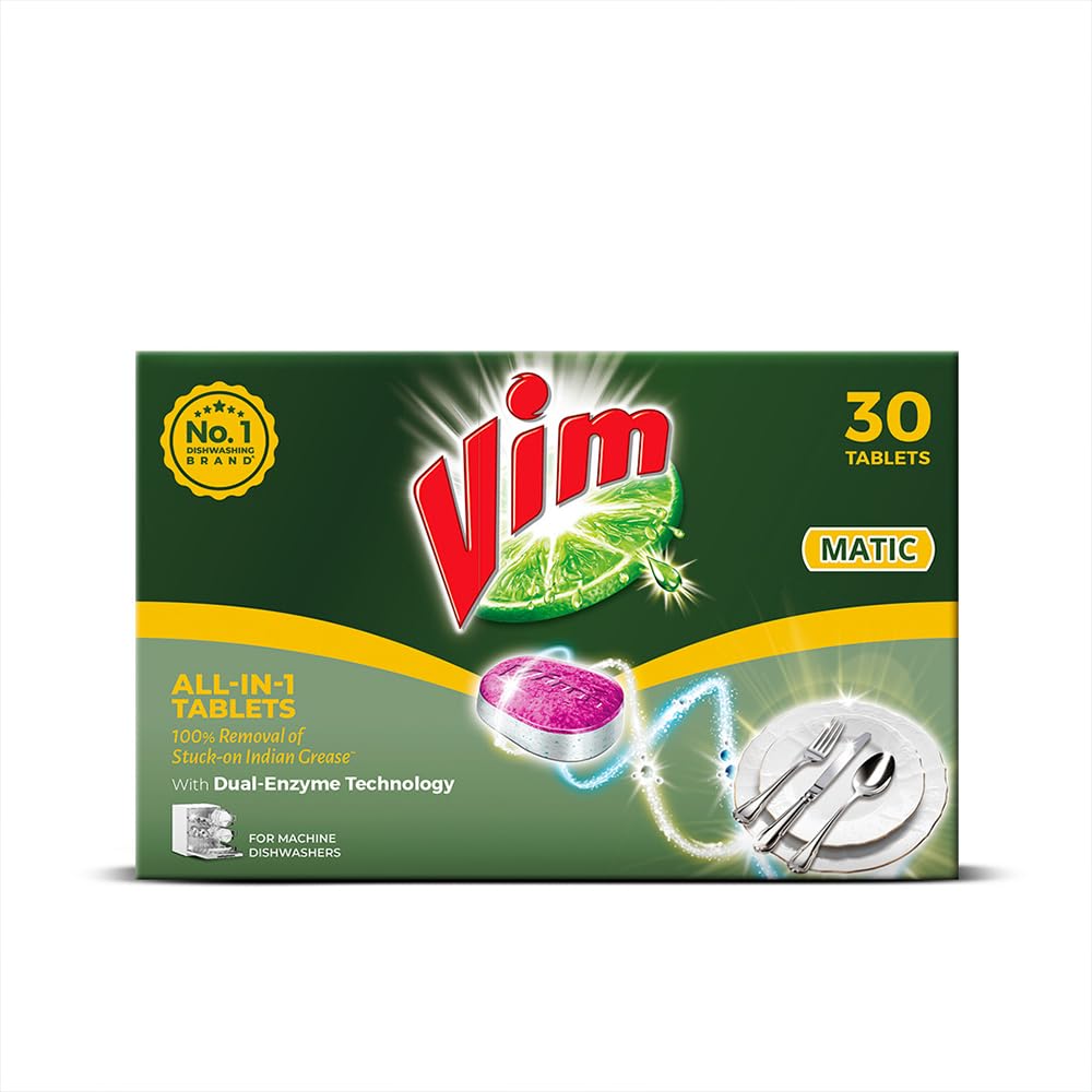 Vim Matic Dishwasher tablets All-In-One (Pack of 30) I Removes Tough Indian Grease I Designed By India's No.1 Dishwashing Brand
