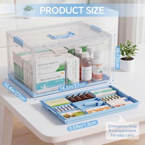 Image of Hushee 24QT Clear Medicine Storage Box for First Aid Supplies,Blue