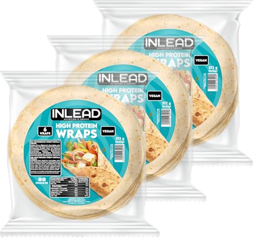 INLEAD - High Protein Wraps | Proteinreiche Tortillas | 6 Eiweißreiche Weizentortillas mit 21g Eiweiß pro 100g & weniger Kohlenhydraten - 3er Pack - 18x62g (1.116g)