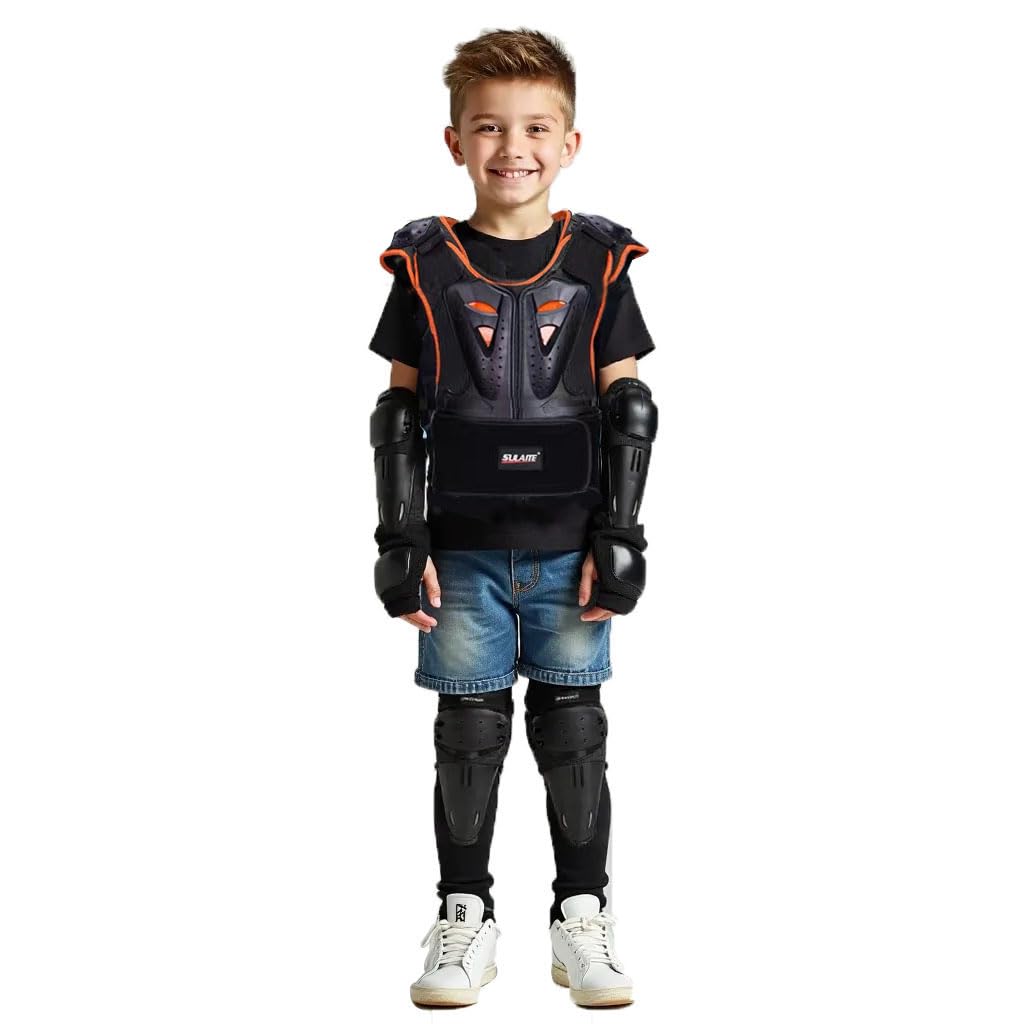 Traje de 5 piezas mejorado para motocicleta para niños, ligero, codo, espalda, coderas, rodilleras, para motocross, BMX, ciclismo, todoterreno, deportes al aire libre, armadura de protección