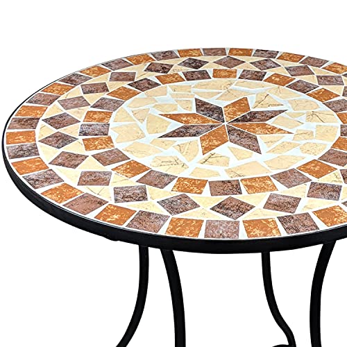 GOPLUS Mosaik Beistelltisch 35cm - Runder Gartentisch Mit Metallgestell
